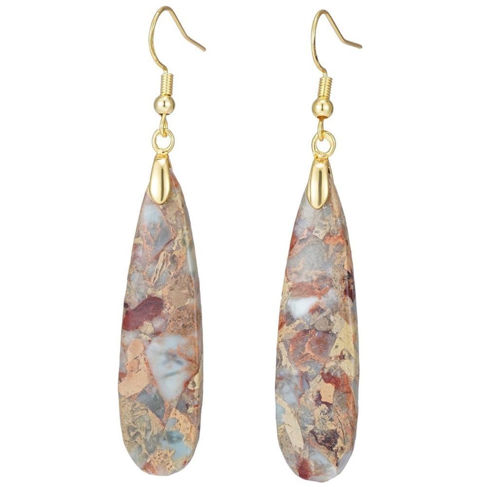 18K Yellow Gold with Natural Agalmatolite Stone French Wire Drop Hook Earrings